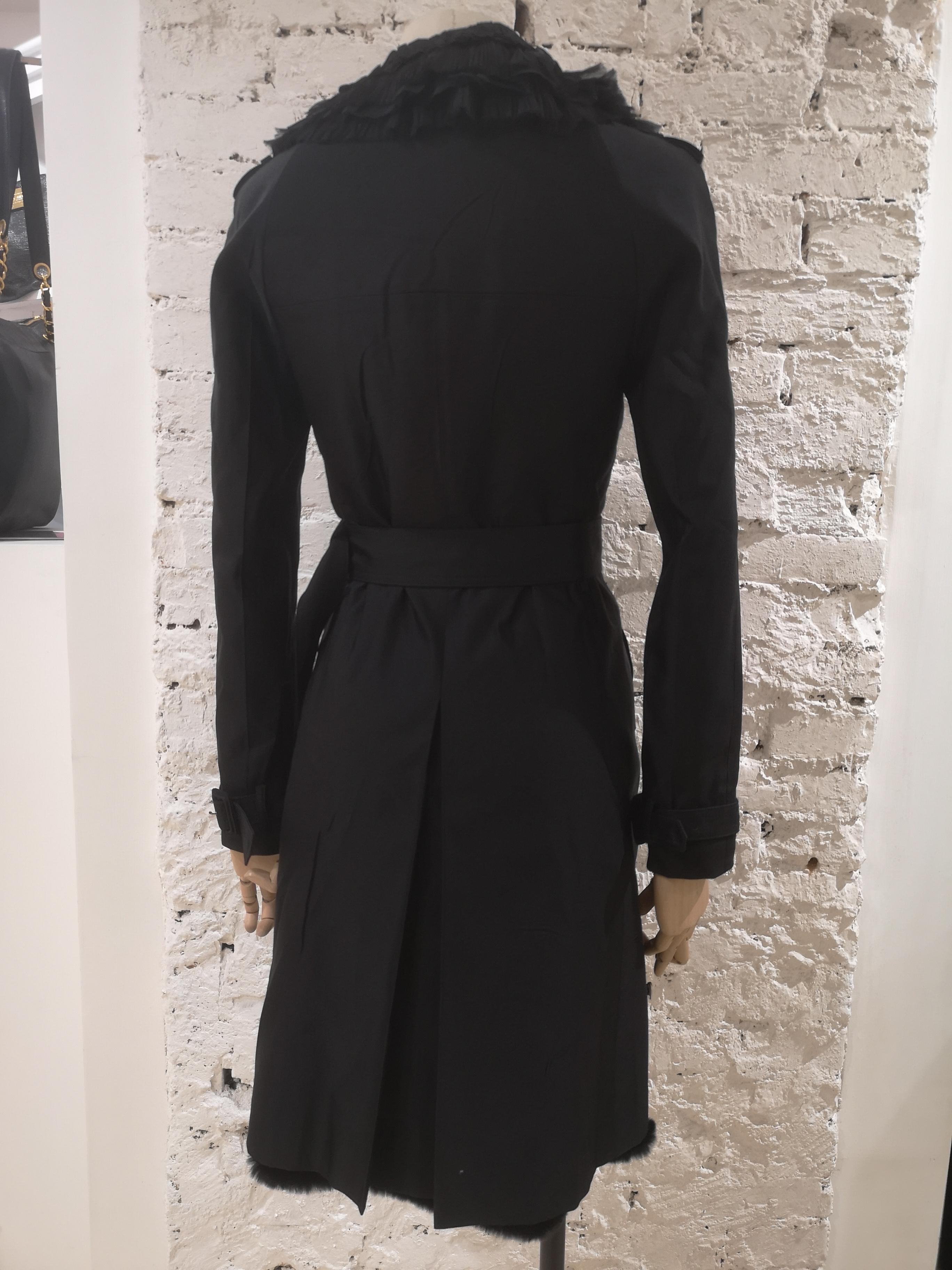 Prada black organza fur trench coat For Sale 5