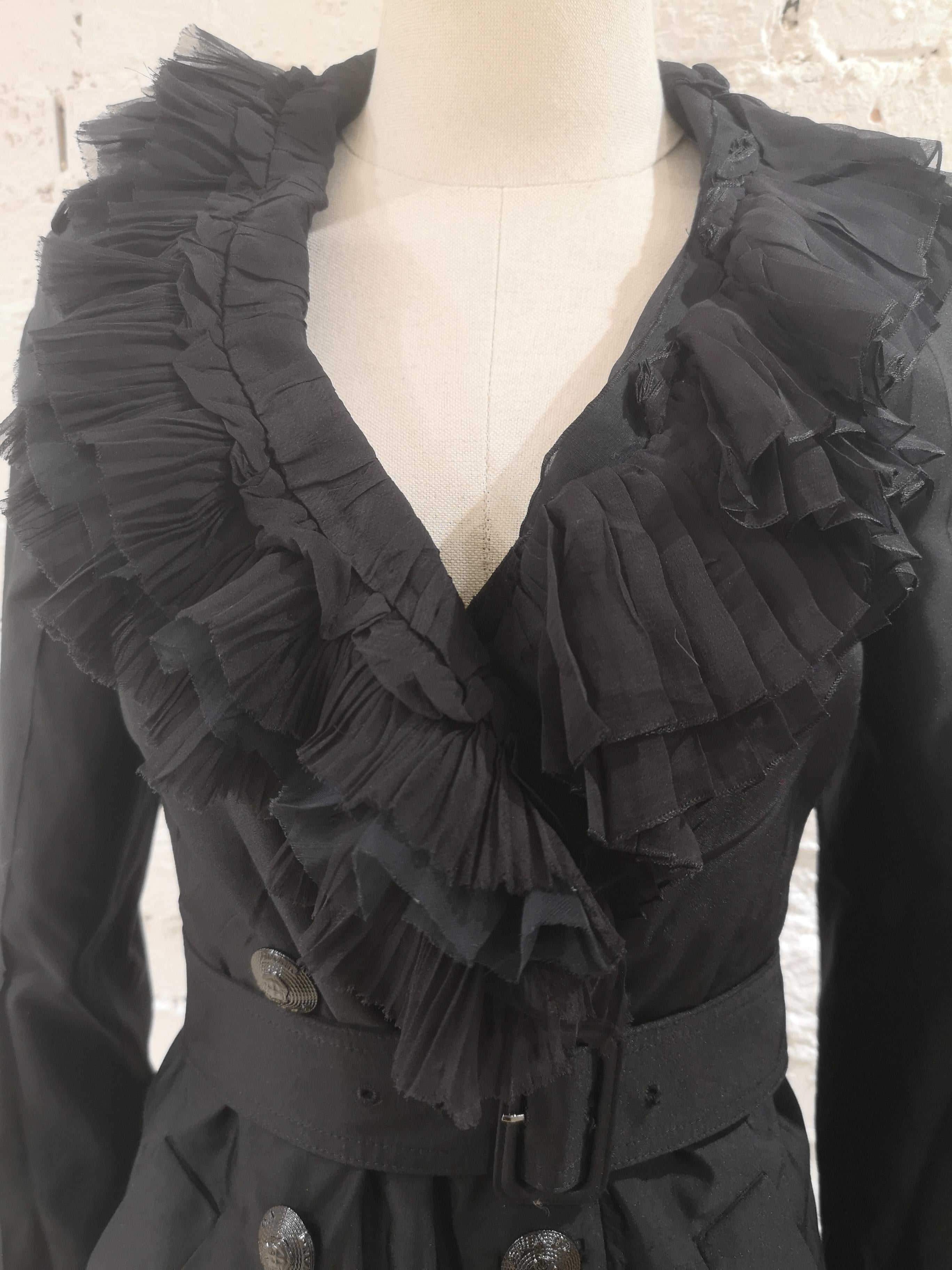 Women's Prada black organza fur trench coat For Sale
