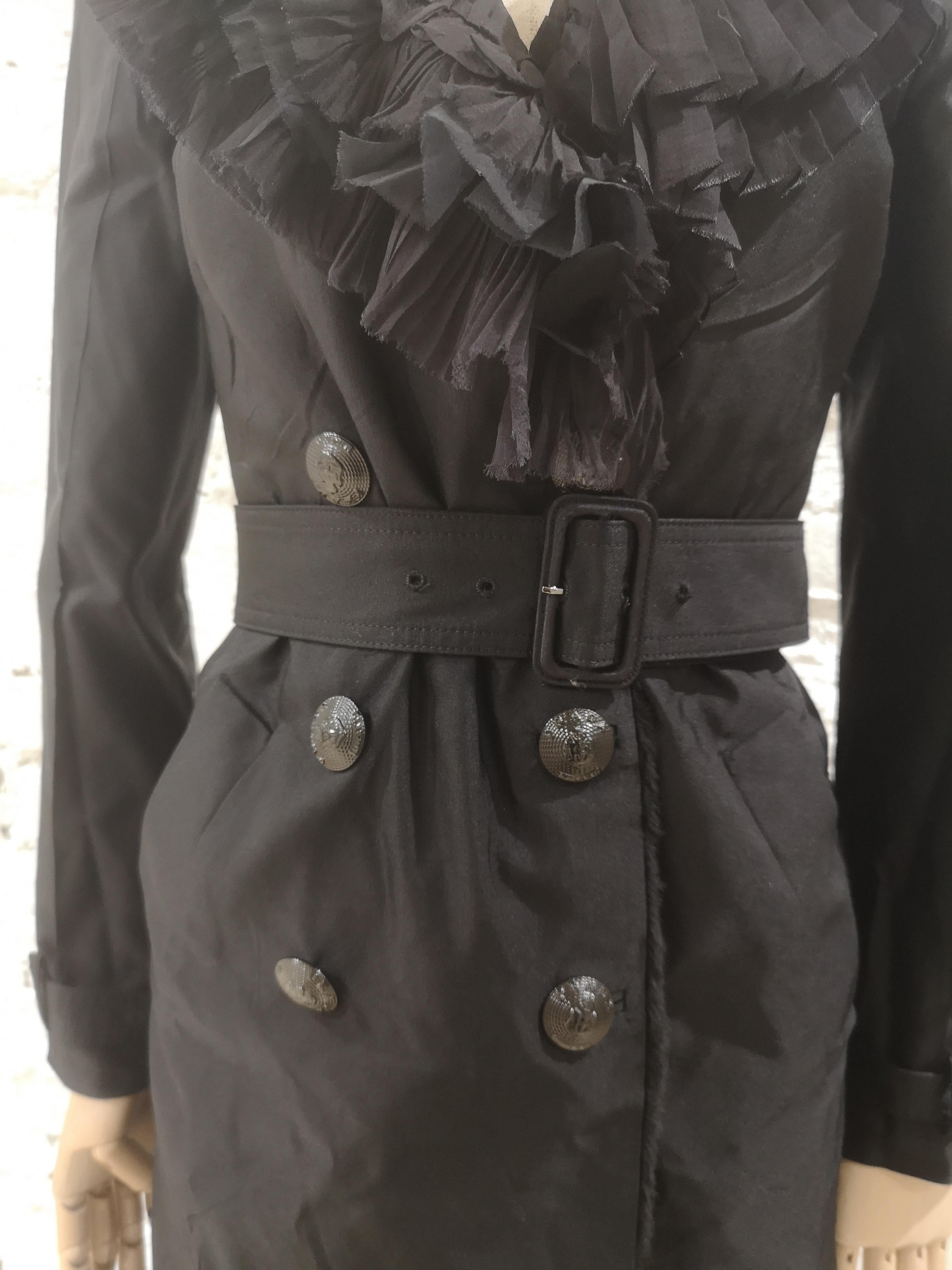 Prada black organza fur trench coat For Sale 1