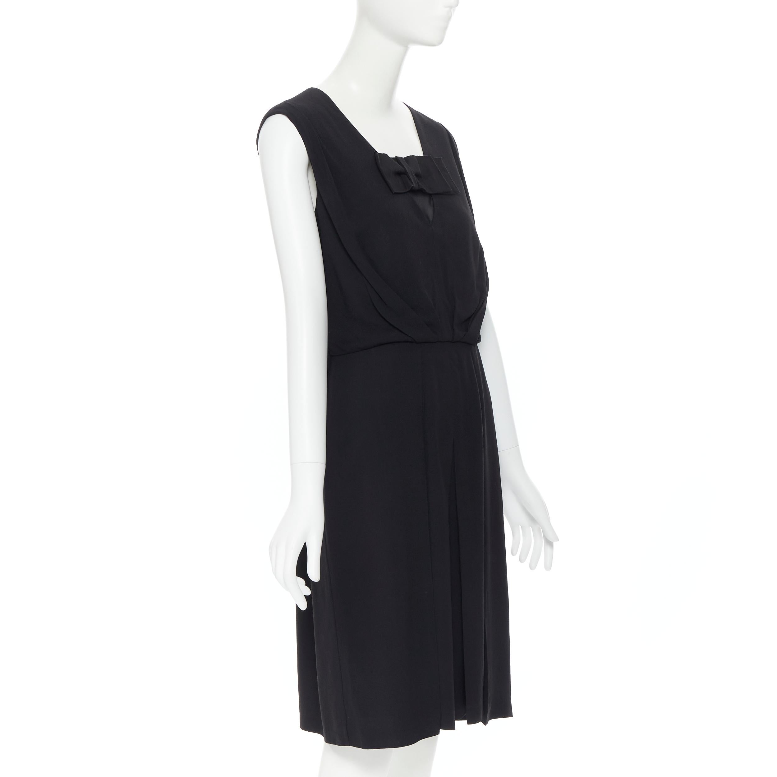 PRADA black oversized grosgrain bow pleated front sheath dress IT42 M In Good Condition In Hong Kong, NT