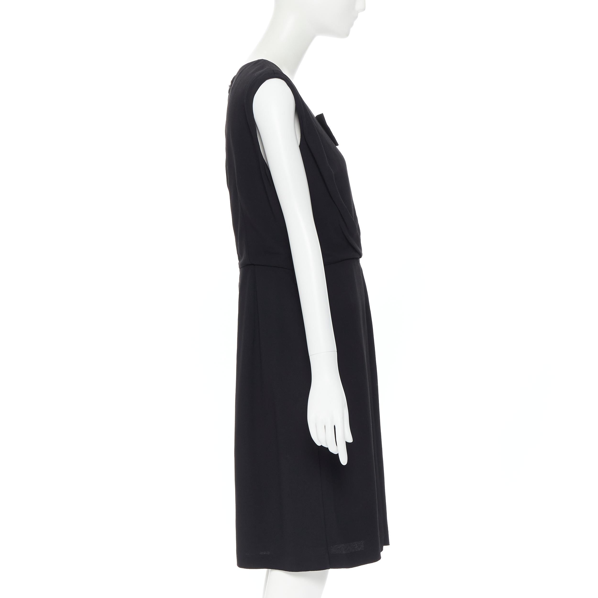 Women's PRADA black oversized grosgrain bow pleated front sheath dress IT42 M