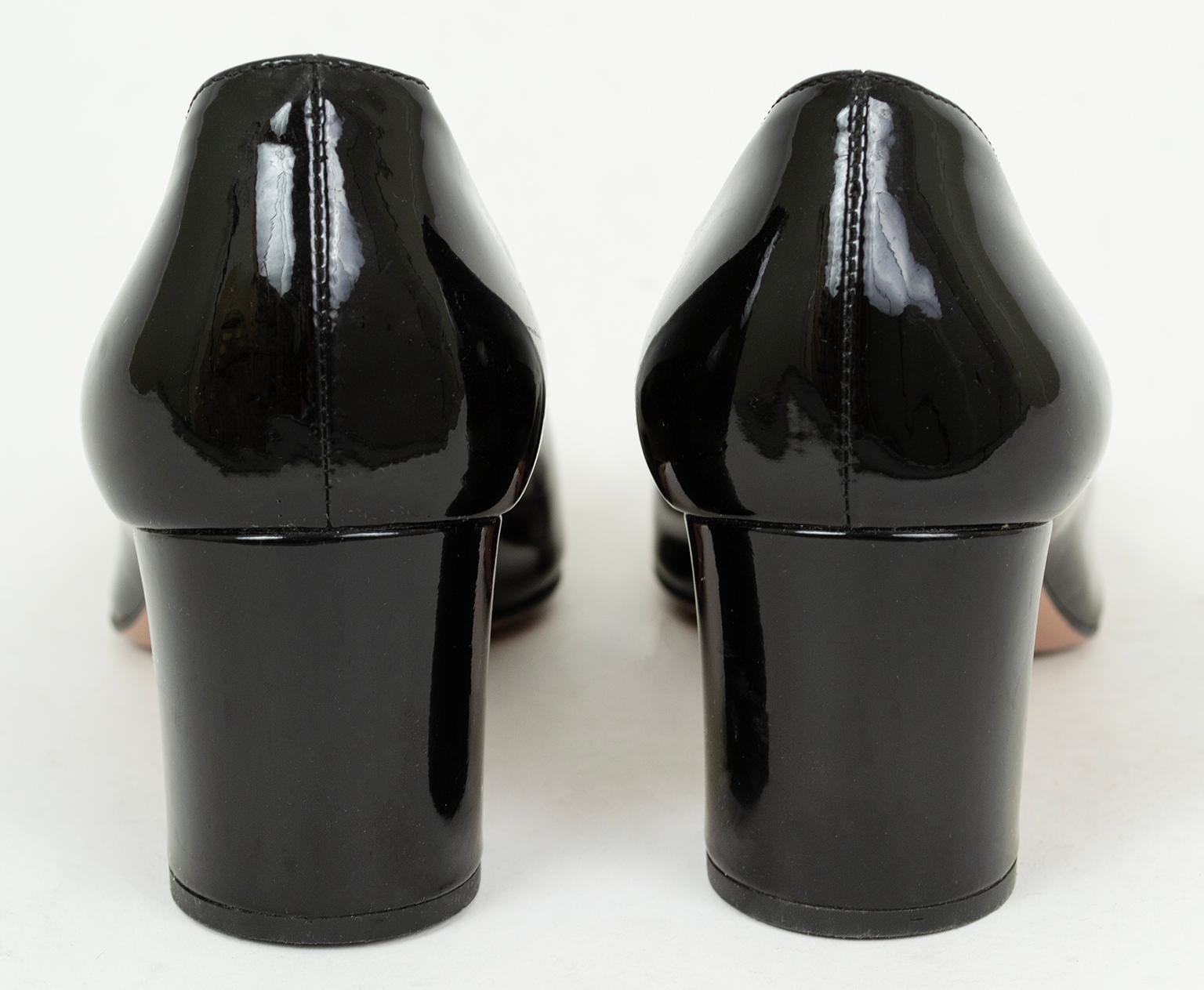 Prada Black Patent Block Heel Buckle Toe Loafer Pumps – 38.5, 2006 For Sale 4