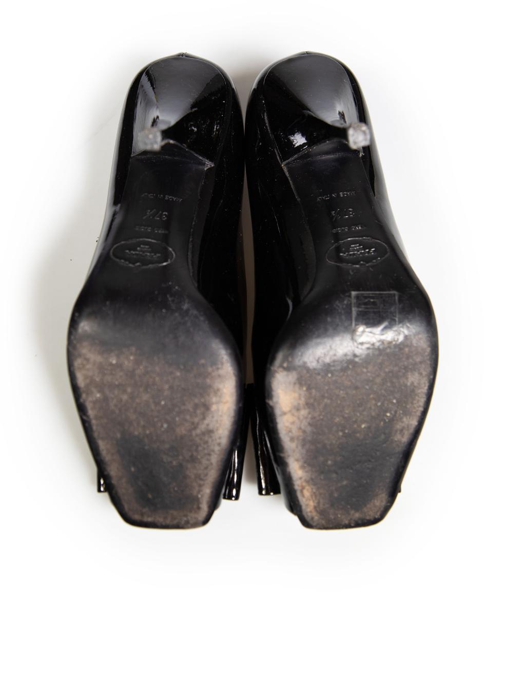 Women's Prada Black Patent Bow Open Toe Heels Size IT 37.5 For Sale