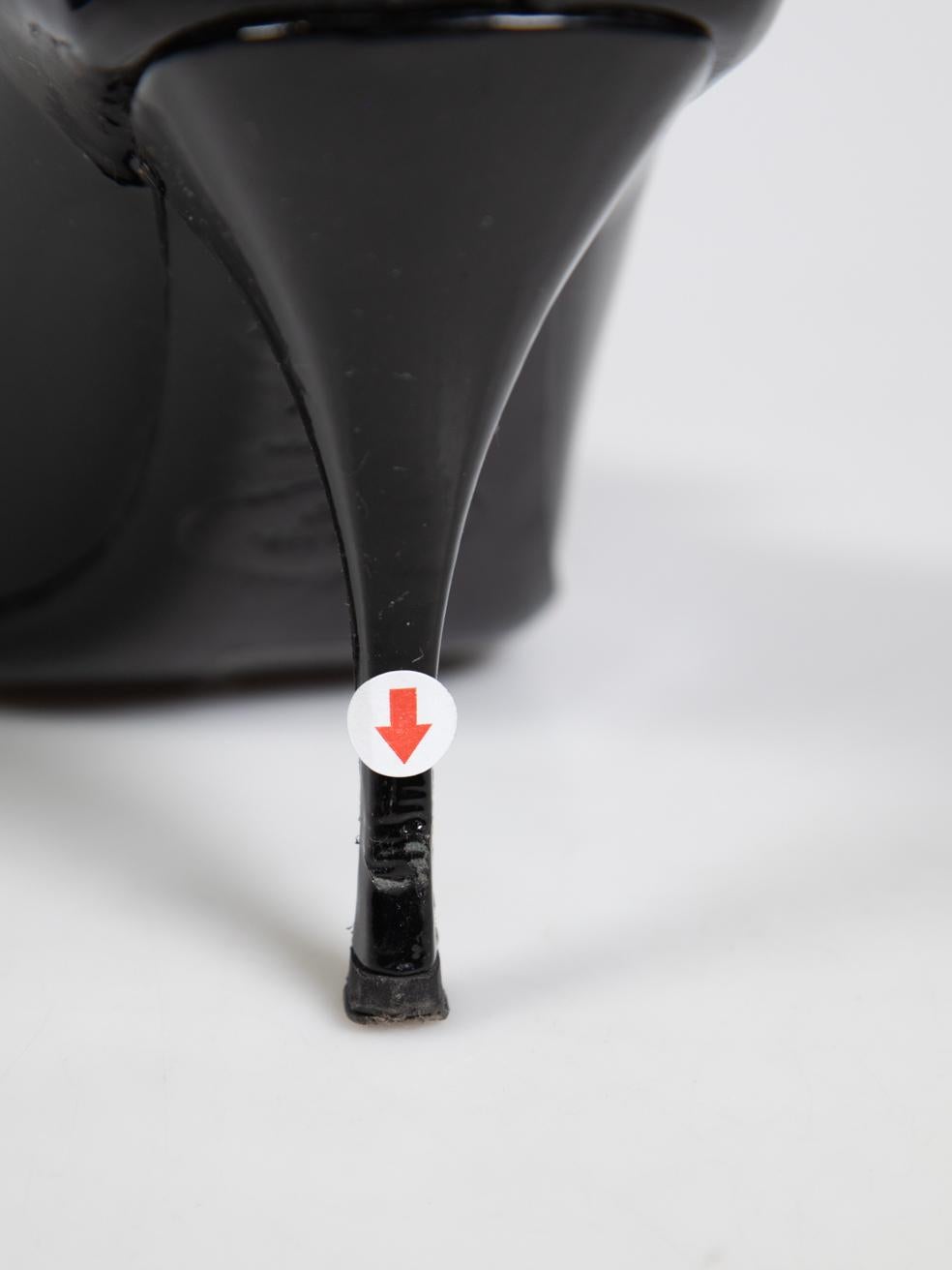 Prada Black Patent Bow Open Toe Heels Size IT 37.5 For Sale 2