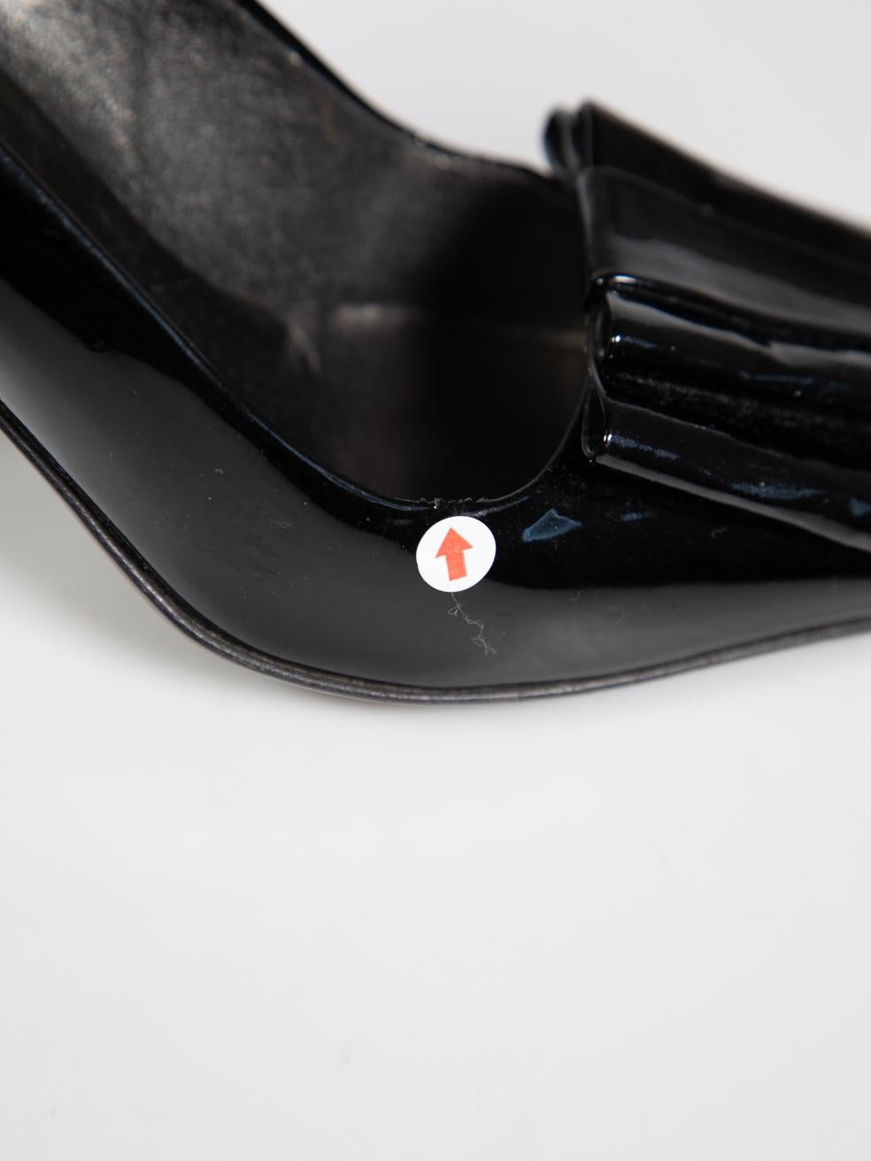 Prada Black Patent Bow Open Toe Heels Size IT 37.5 For Sale 5