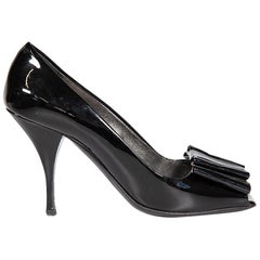 Prada Black Patent Bow Open Toe Heels Size IT 37.5