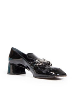Prada Schwarze Lack Kette Detail Block Heel Pumps Größe IT 37