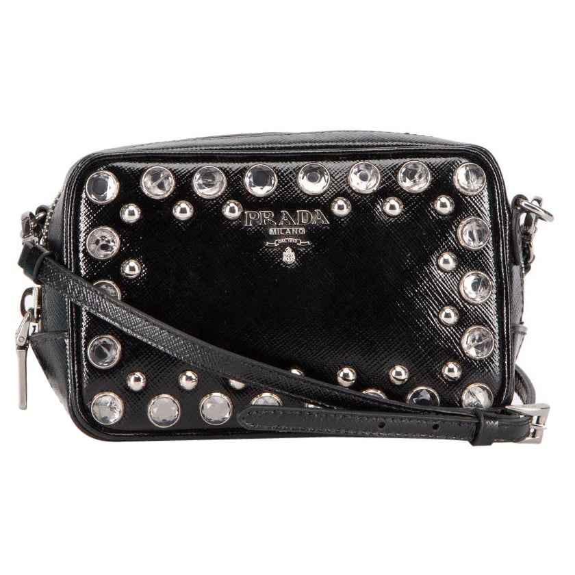 Prada Black Patent Embellished Mini Camera Bag