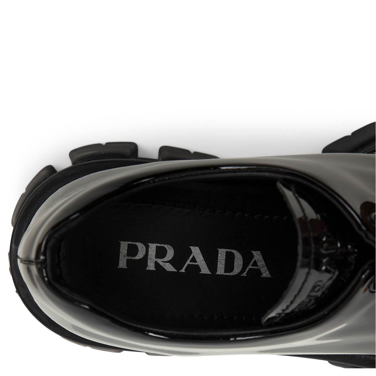 Black PRADA black patent leather 2019 MONOLITH CHUNKY DERBY Flats Shoes 36