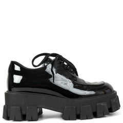 PRADA black patent leather 2019 MONOLITH CHUNKY DERBY Flats Shoes 36