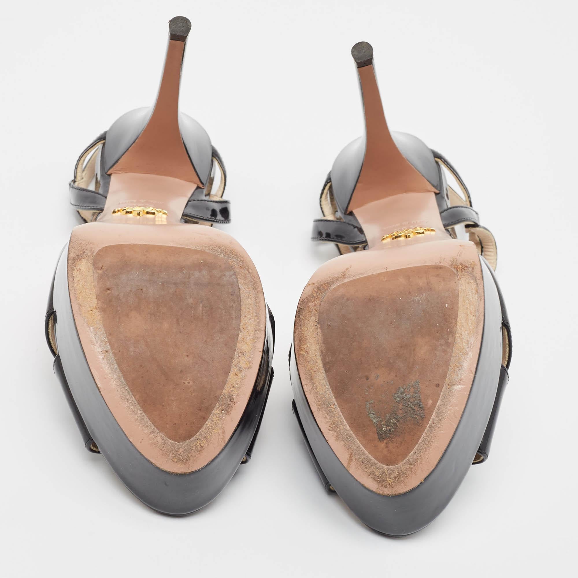 Prada Black Patent Leather Ankle Strap Platform Sandals Size 39.5 2