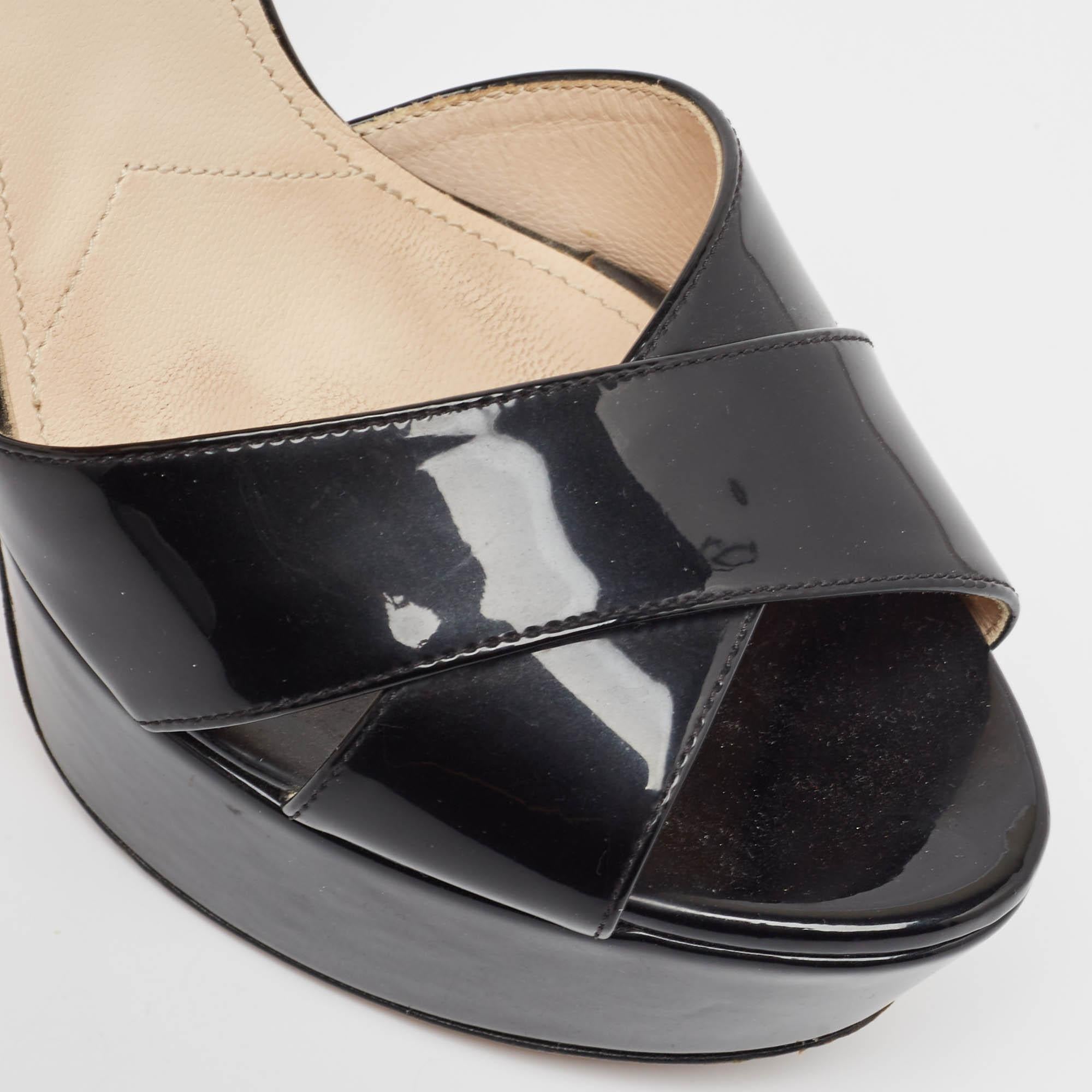 Prada Black Patent Leather Ankle Strap Platform Sandals Size 39.5 3