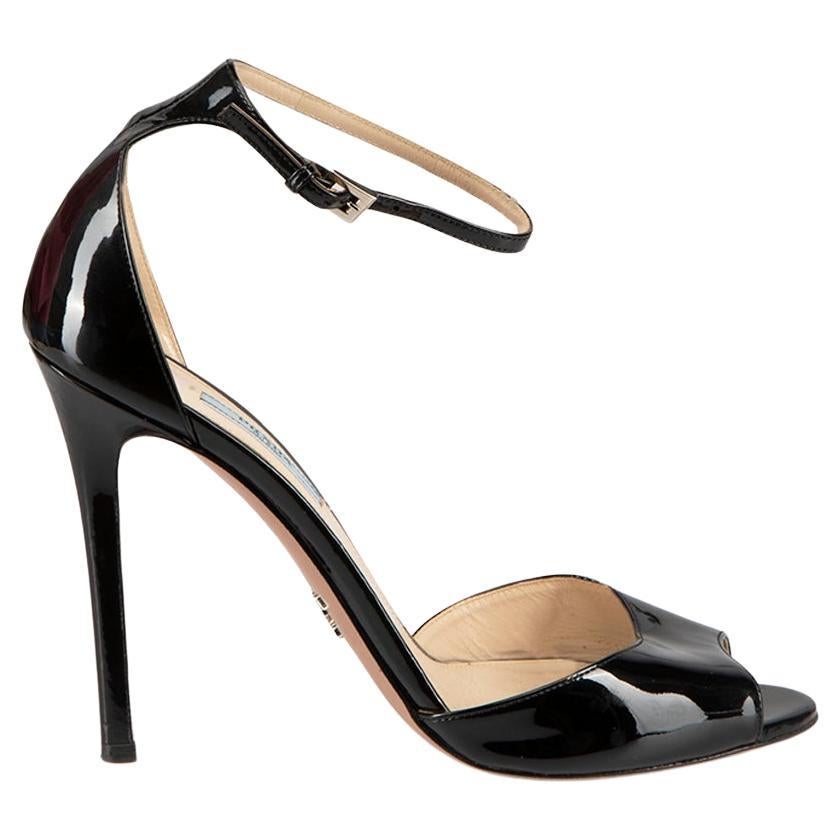 Prada Black Patent Leather Ankle Strap Sandals Size IT 40 For Sale