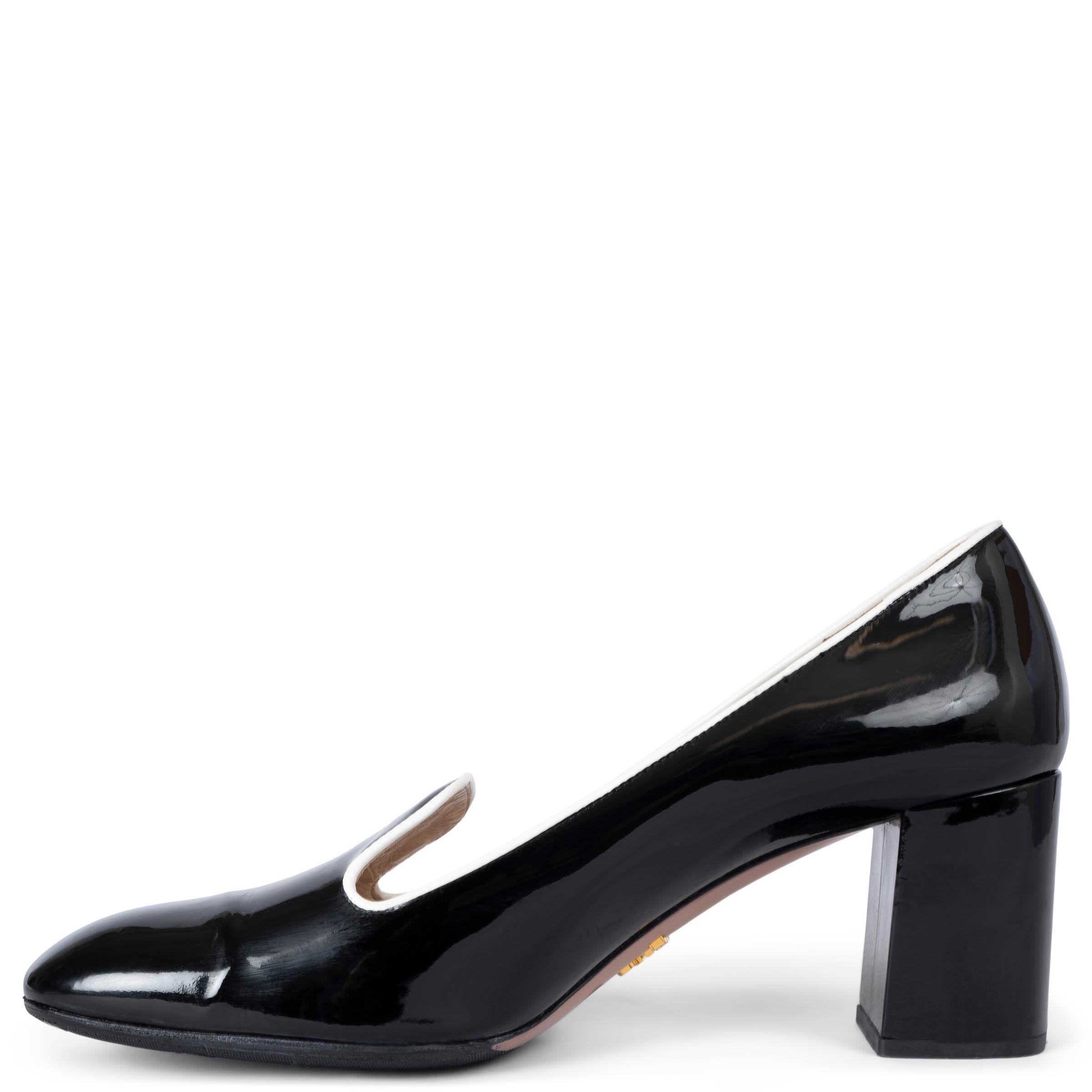 Black PRADA black patent leather BLOCK HEEL LOAFER Pumps Shoes 37