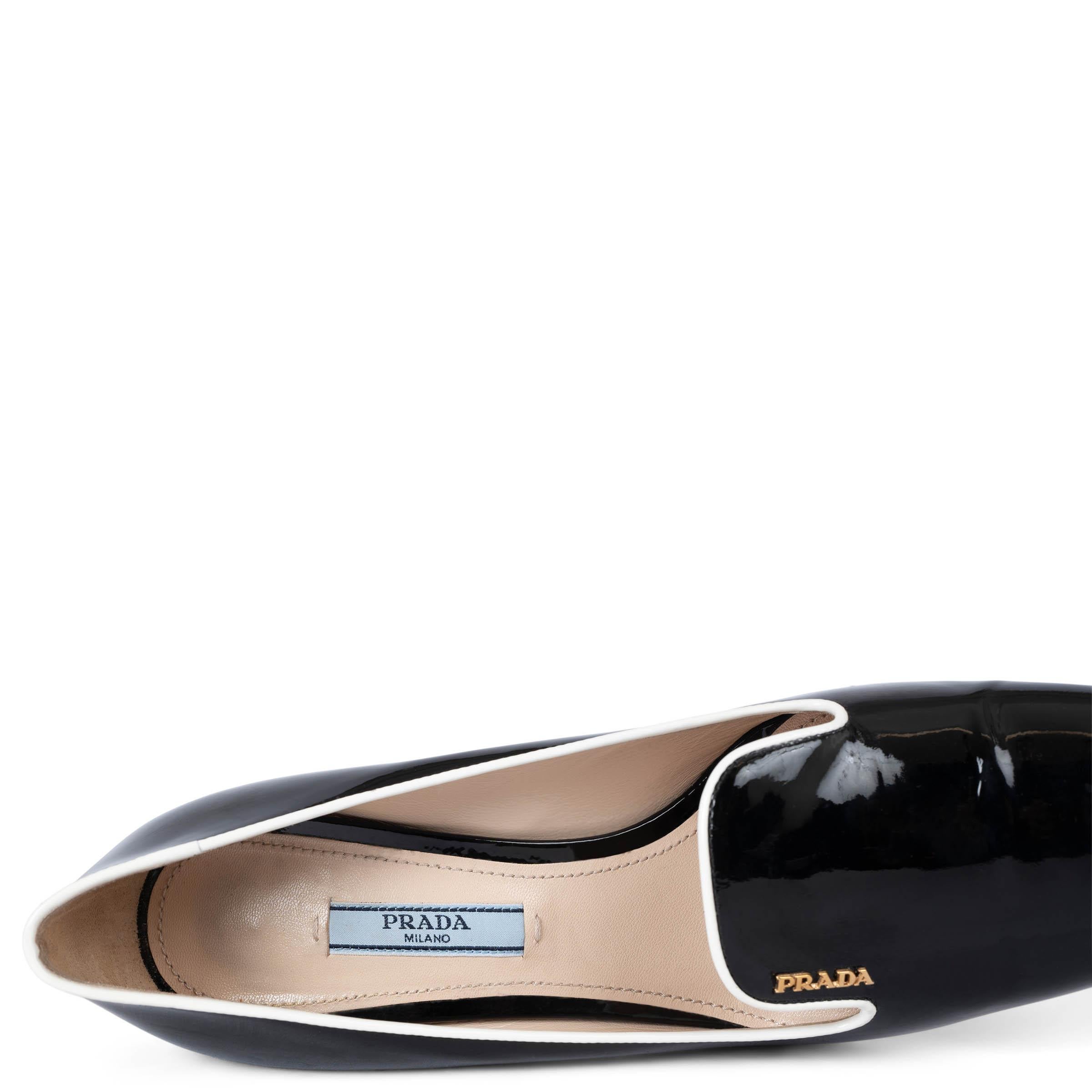 PRADA black patent leather BLOCK HEEL LOAFER Pumps Shoes 37 1