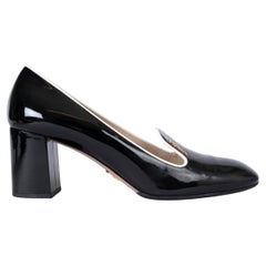 PRADA black patent leather BLOCK HEEL LOAFER Pumps Shoes 37