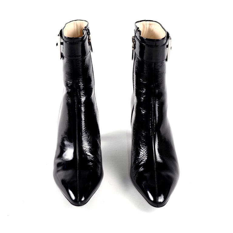 Prada Black Patent Leather Boots W Cone Heels and Silver Buckles in ...