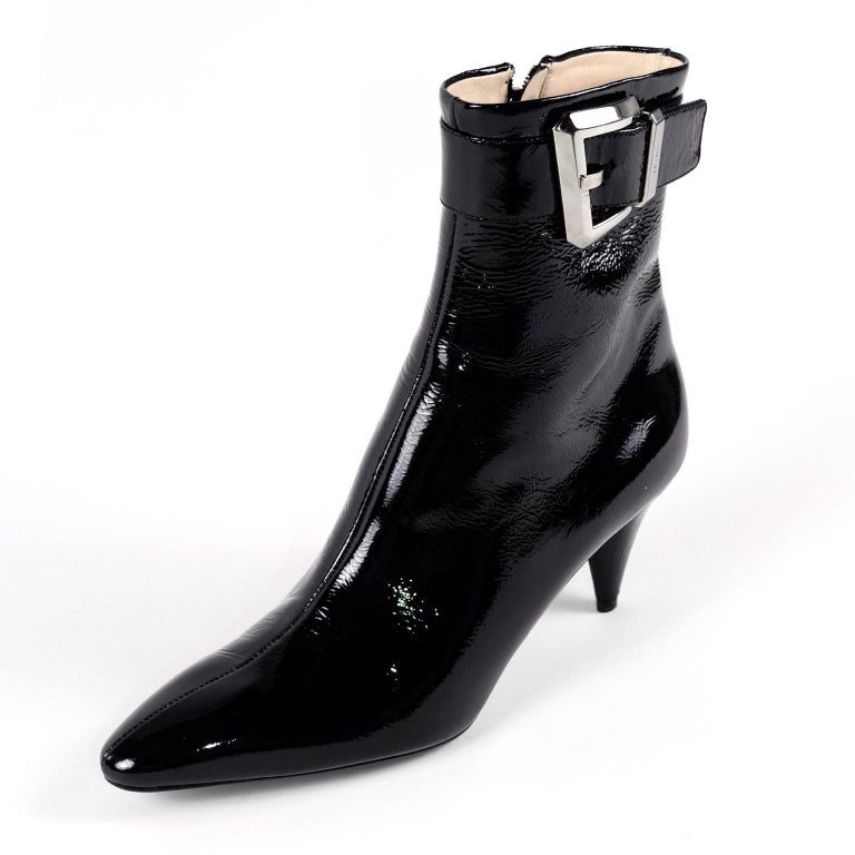patent leather low heel boots