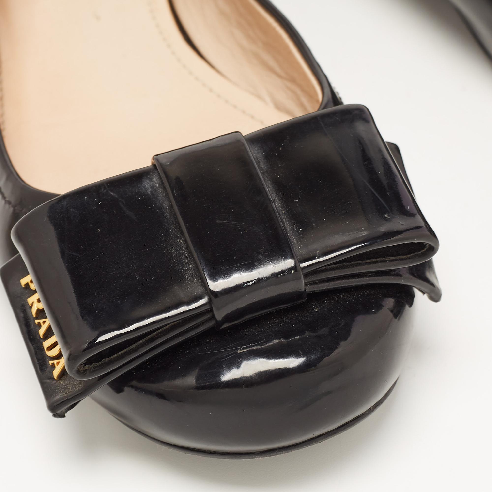 Prada Black Patent Leather Bow Ballet Flats Size 35 2