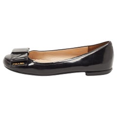 Prada Black Patent Leather Bow Ballet Flats Size 35