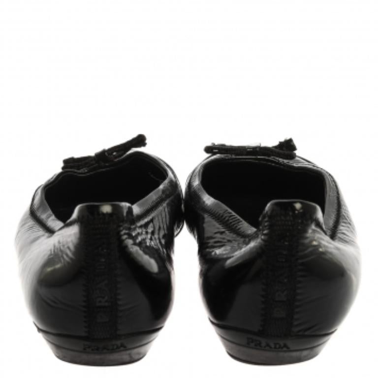 Prada Black Patent Leather Bow Ballet Flats Size 36.5 For Sale 1
