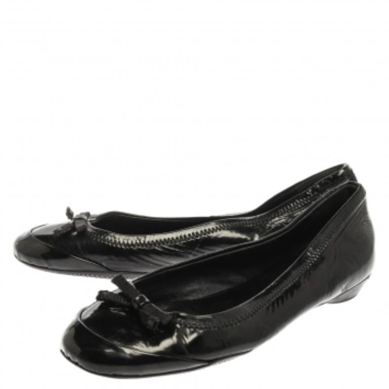 Prada Black Patent Leather Bow Ballet Flats Size 36.5 For Sale 2