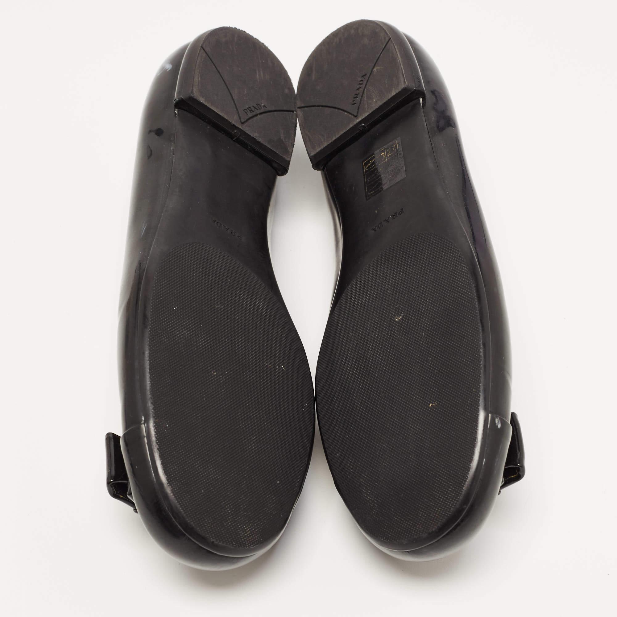 Prada Black Patent Leather Bow Ballet Flats Size 38 2