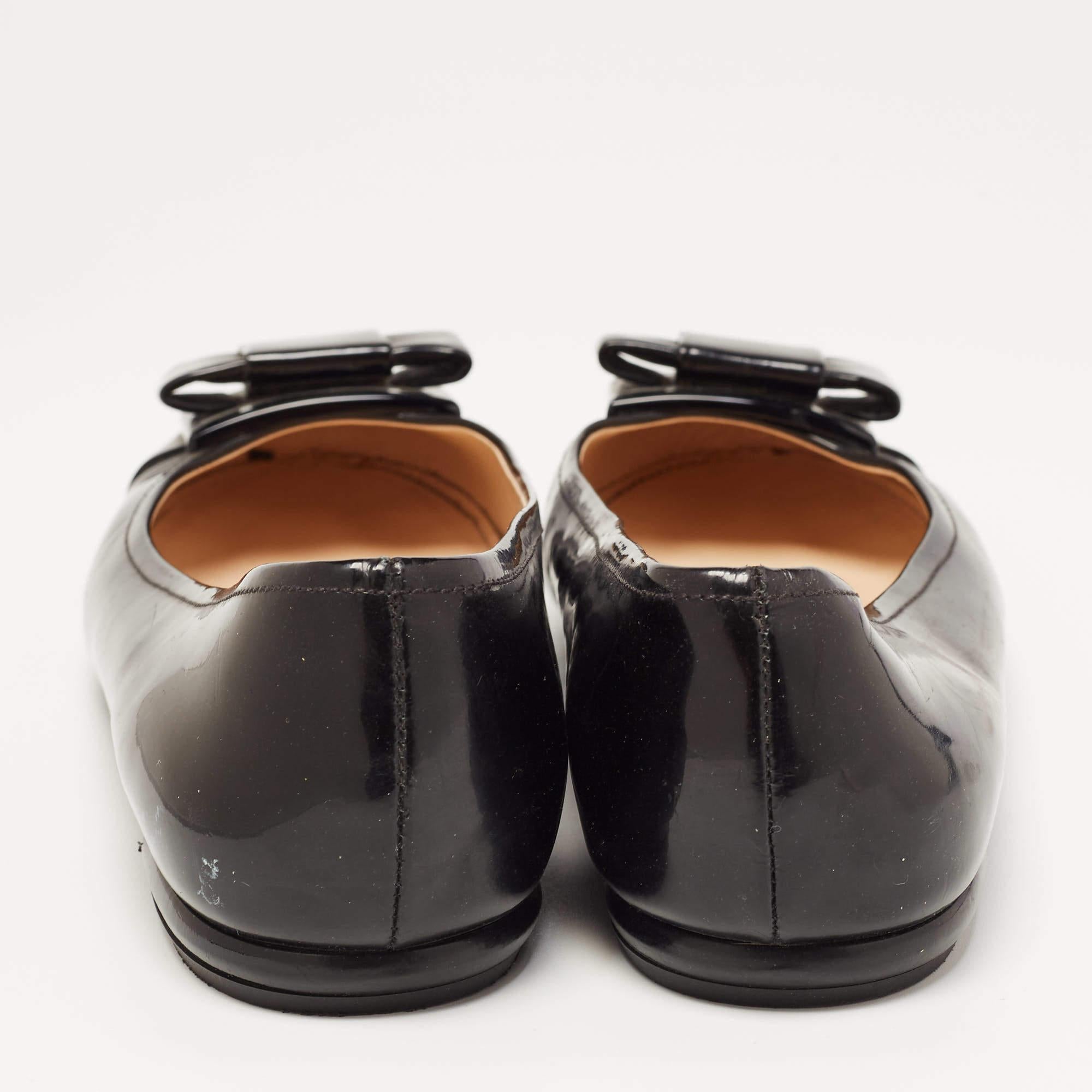 Prada Black Patent Leather Bow Ballet Flats Size 38 3