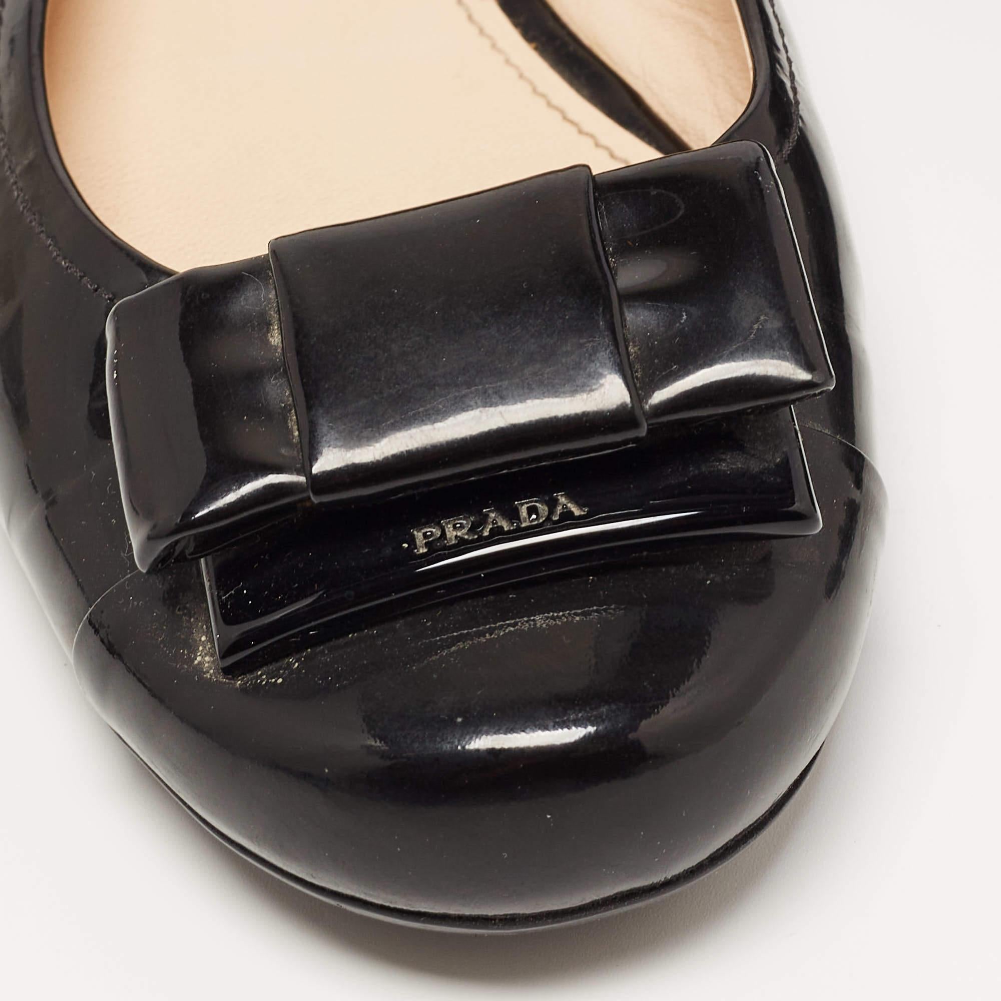 Prada Black Patent Leather Bow Ballet Flats Size 38 4