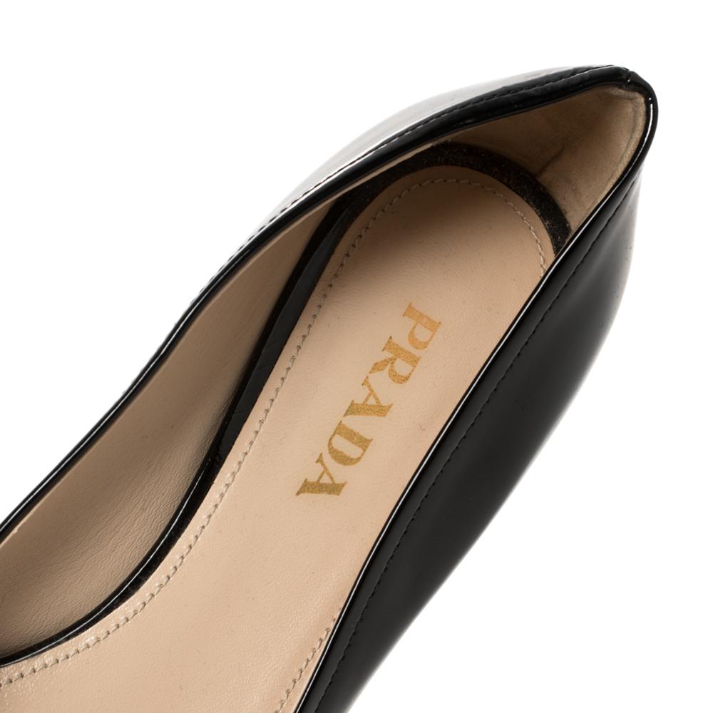 Women's Prada Black Patent Leather Bow Block Heel Pumps Size 39