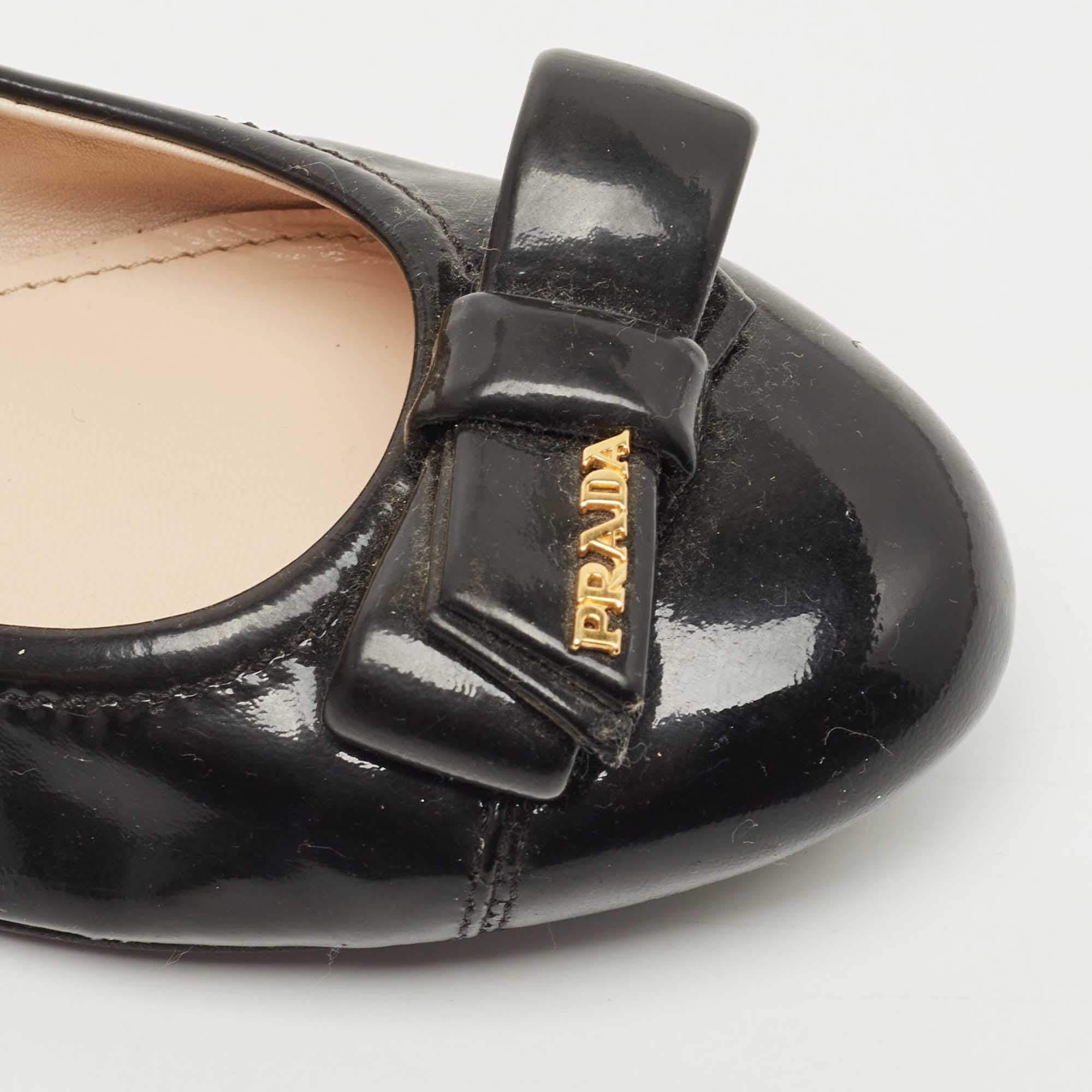 Prada Black Patent Leather Bow Detail Ballet Flats Size 36.5 1