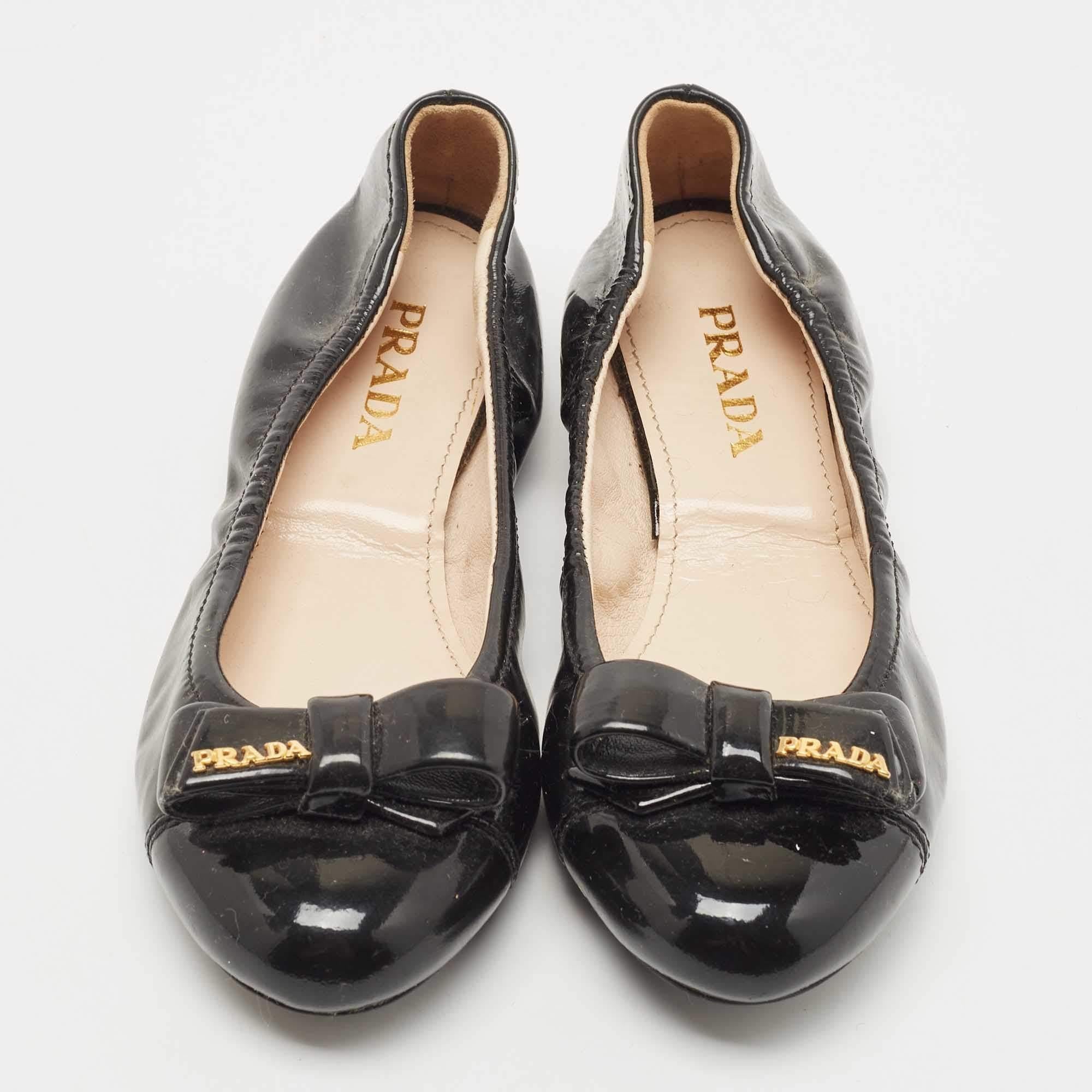 Prada Black Patent Leather Bow Detail Ballet Flats Size 36.5 3
