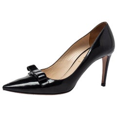 Prada Black Patent Leather Bow Pointed Toe Pumps Size 38.5