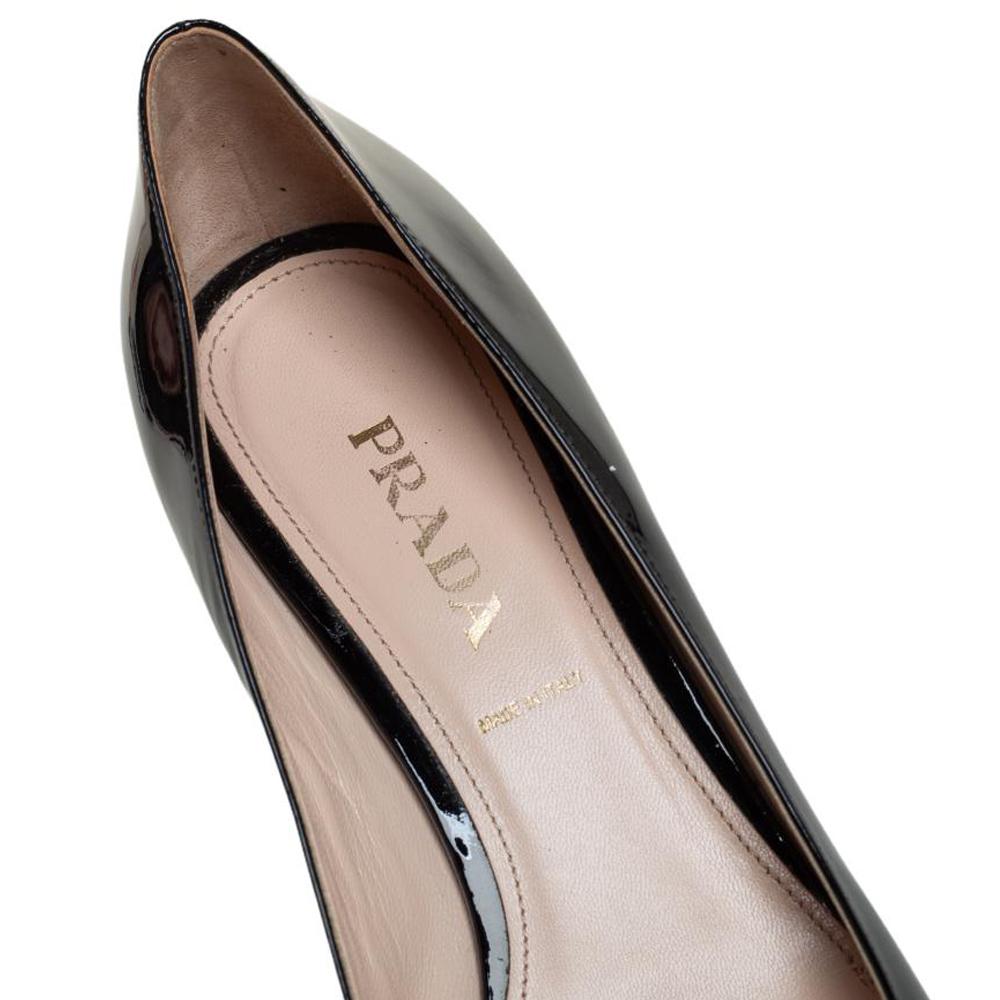 Prada Black Patent Leather Bow Pointed Toe Pumps Size 41 1