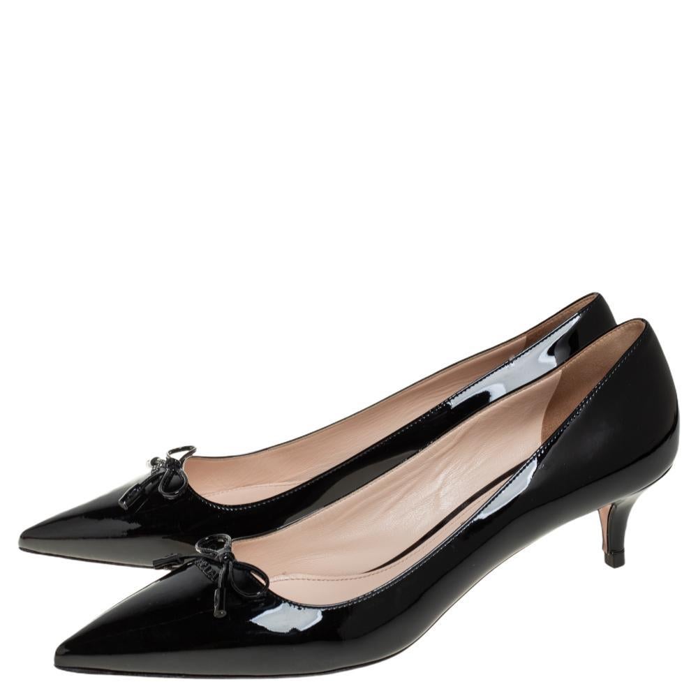 Prada Black Patent Leather Bow Pointed Toe Pumps Size 41 2