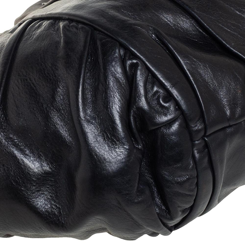 Prada Black Patent Leather Braided Handle Hobo 5