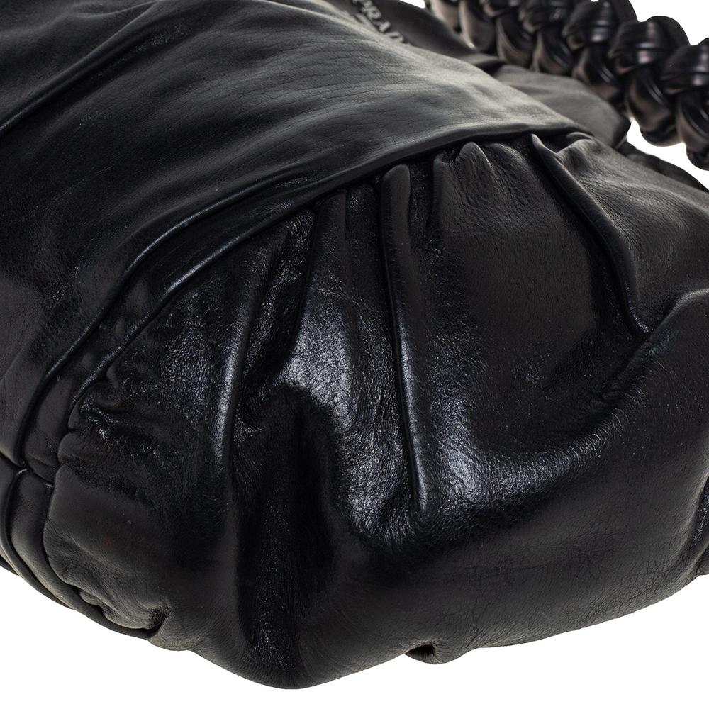 Prada Black Patent Leather Braided Handle Hobo 1