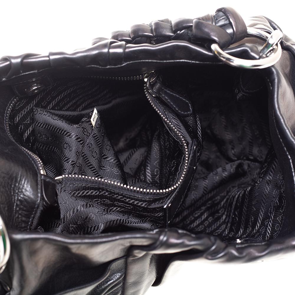 Prada Black Patent Leather Braided Handle Hobo 3