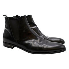Prada Black Patent Leather Chelsea Boots 45