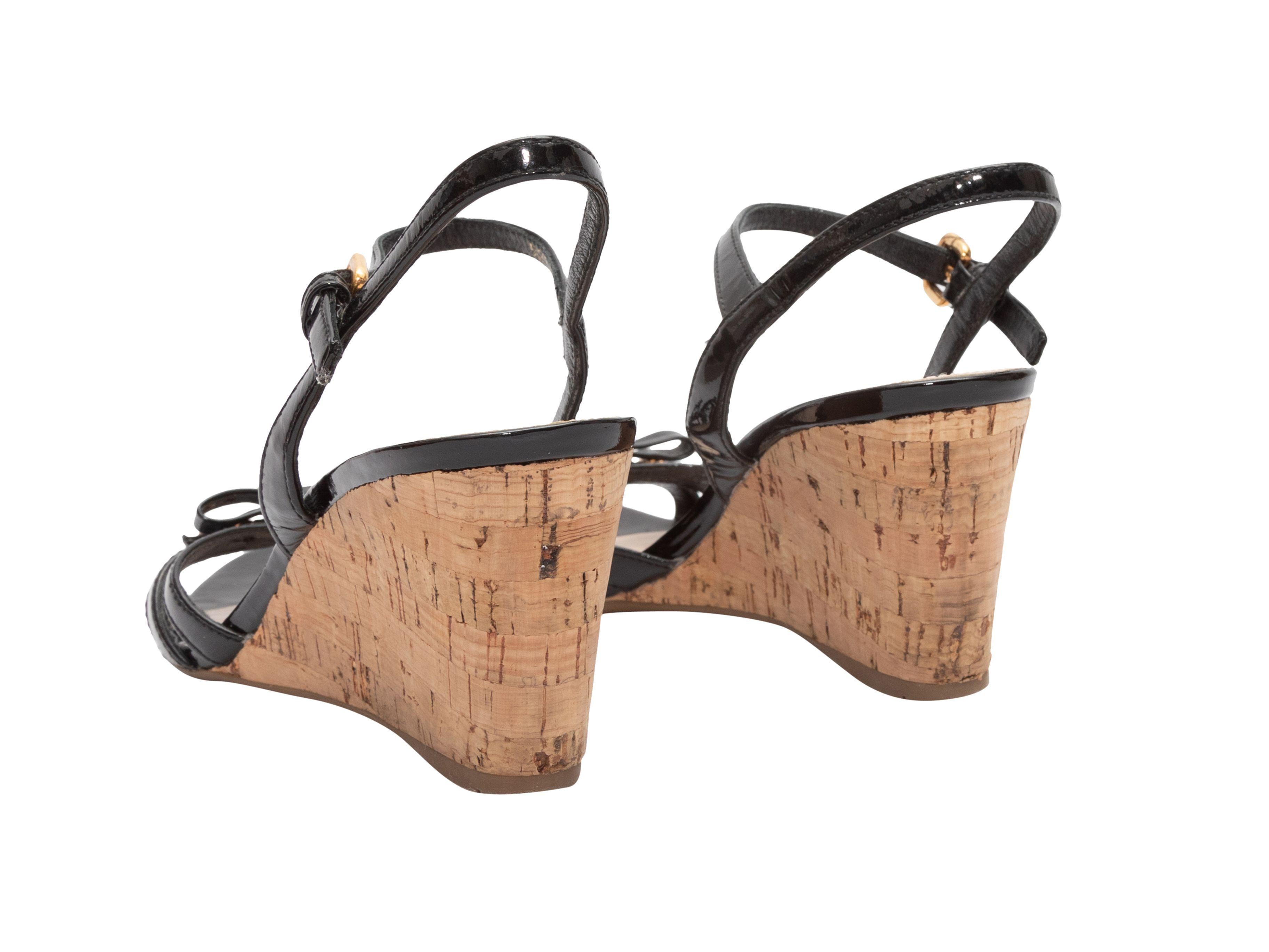 Women's Prada Black Patent Leather & Cork Wedge Sandals