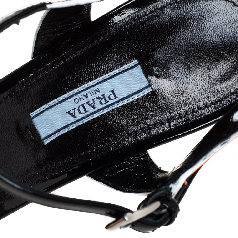 Prada Schwarz Lackleder Flamme Riemchensandalen Größe 41 2