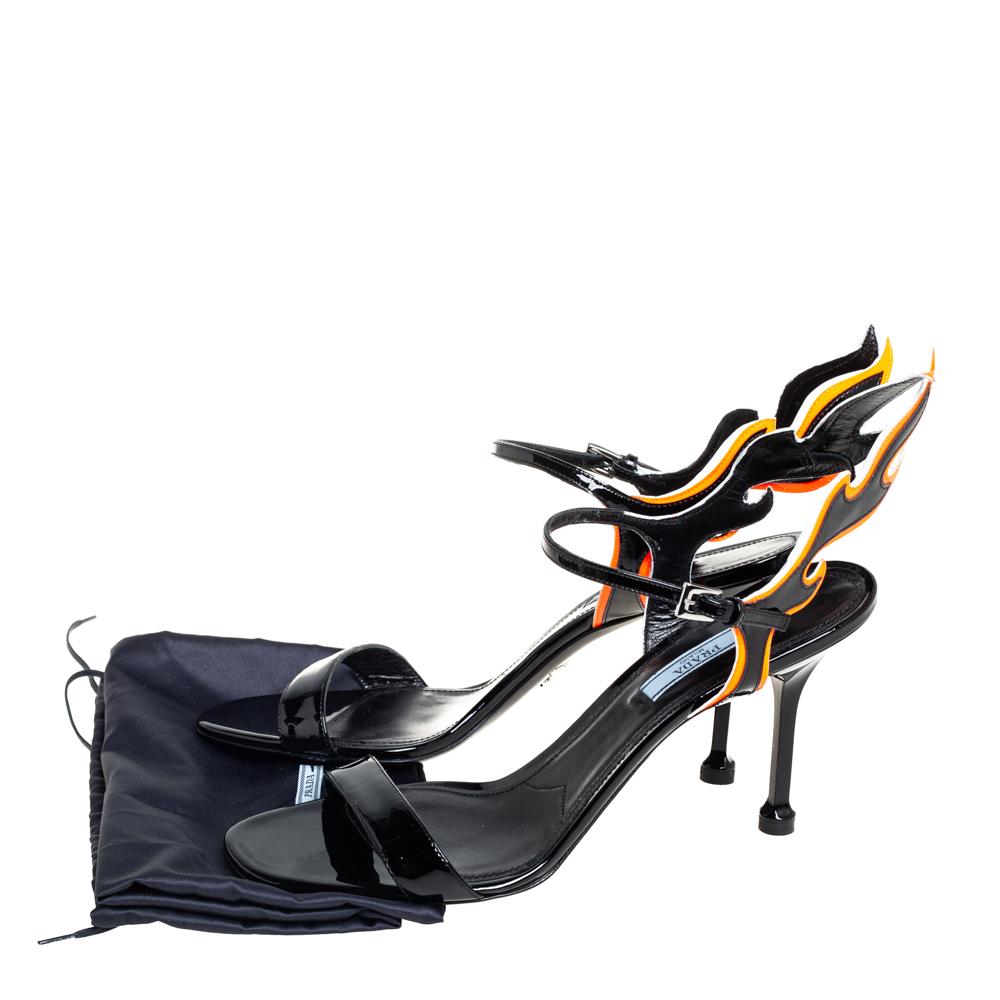 Prada Black Patent Leather Flame Ankle Strap Sandals Size 41 1