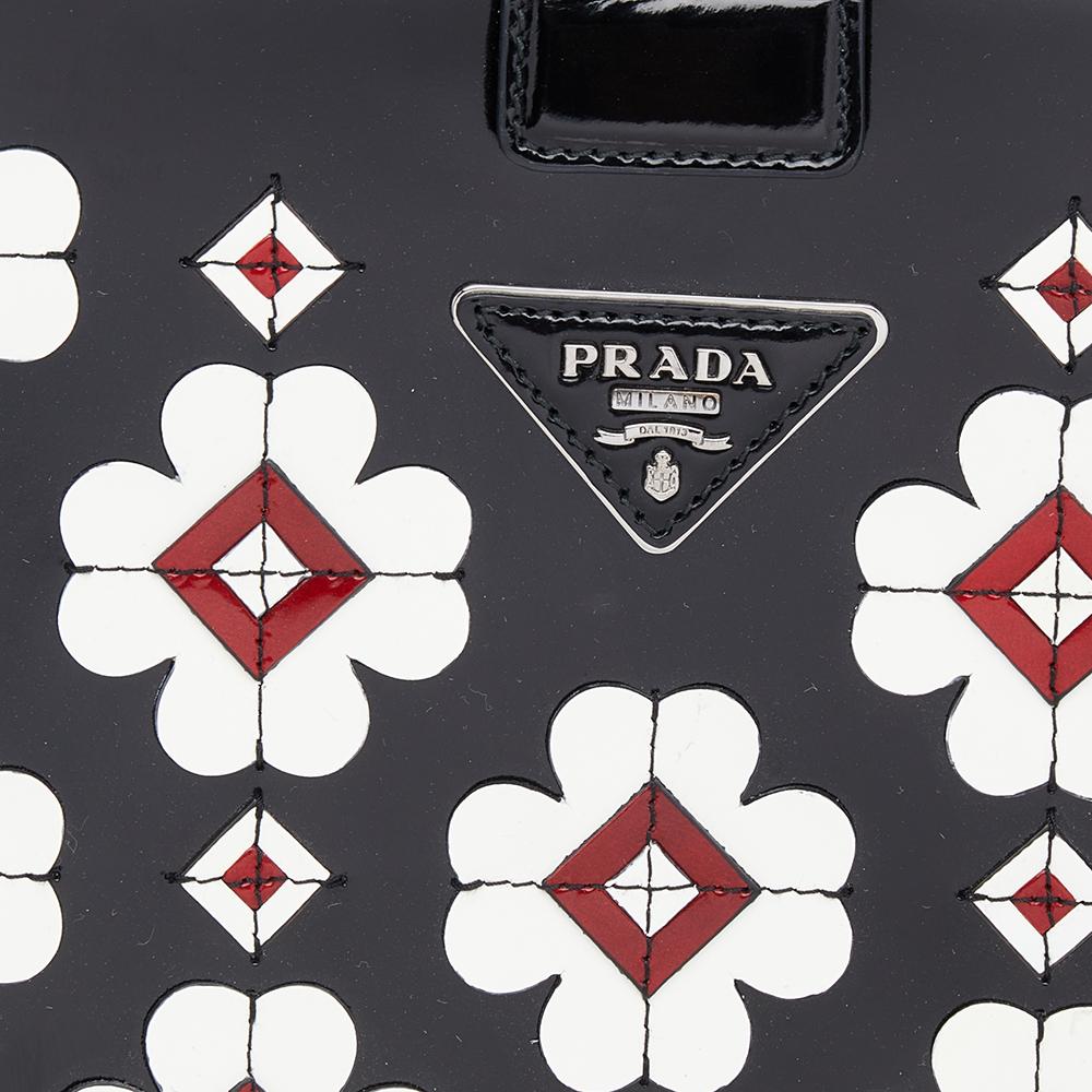 Prada Black Patent Leather Floral Hinge Top Handle Bag 3