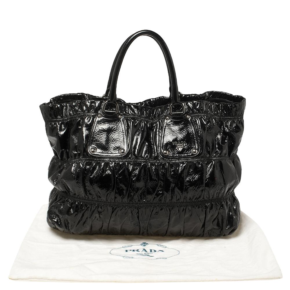 Prada Black Patent Leather Gathered Tote 6