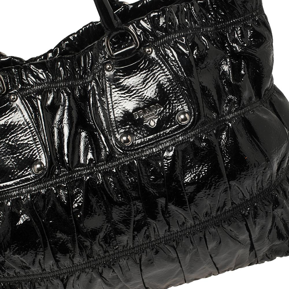 Prada Black Patent Leather Gathered Tote 7