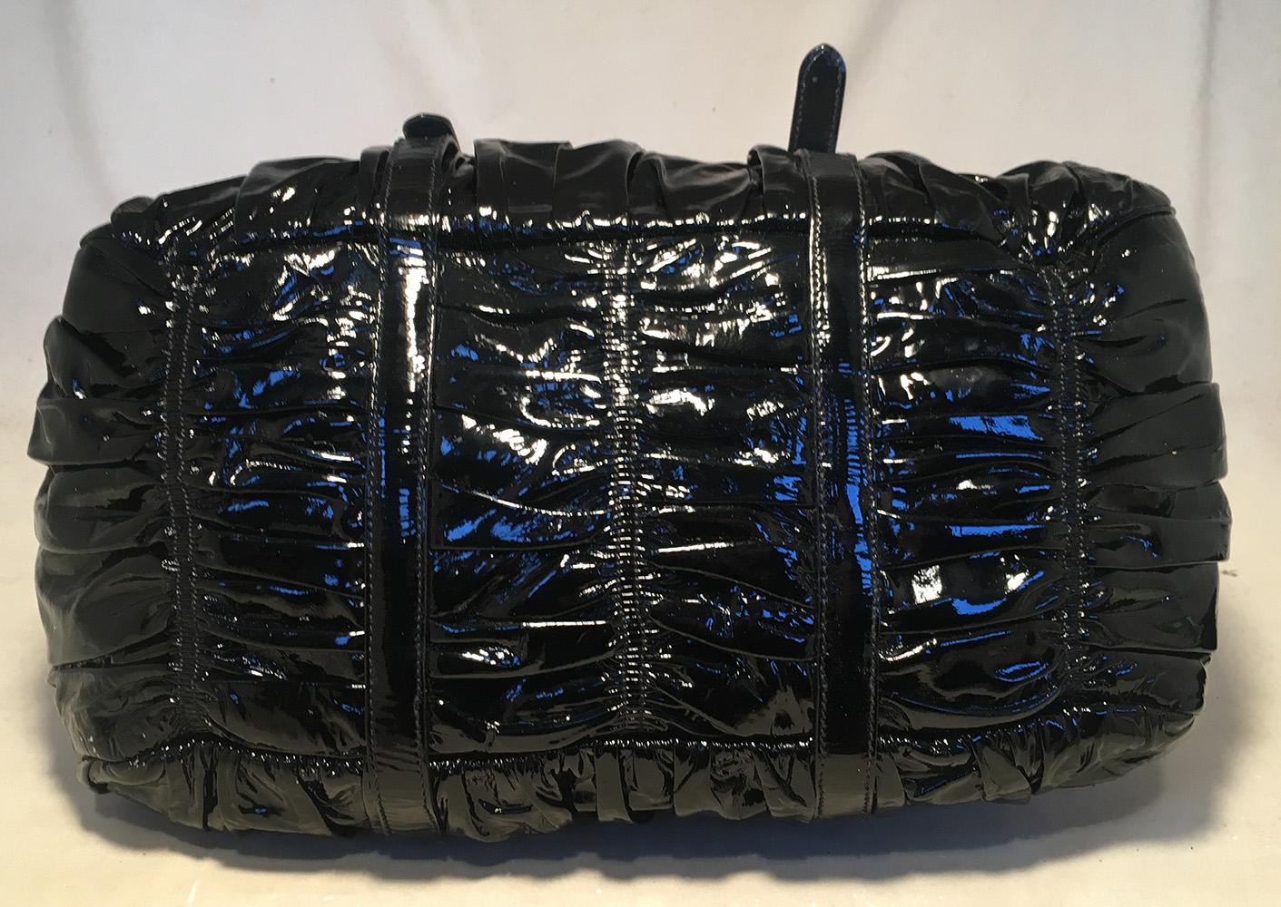Prada Black Patent Leather Gaufre Ruched Shoulder Bag Tote For Sale at ...