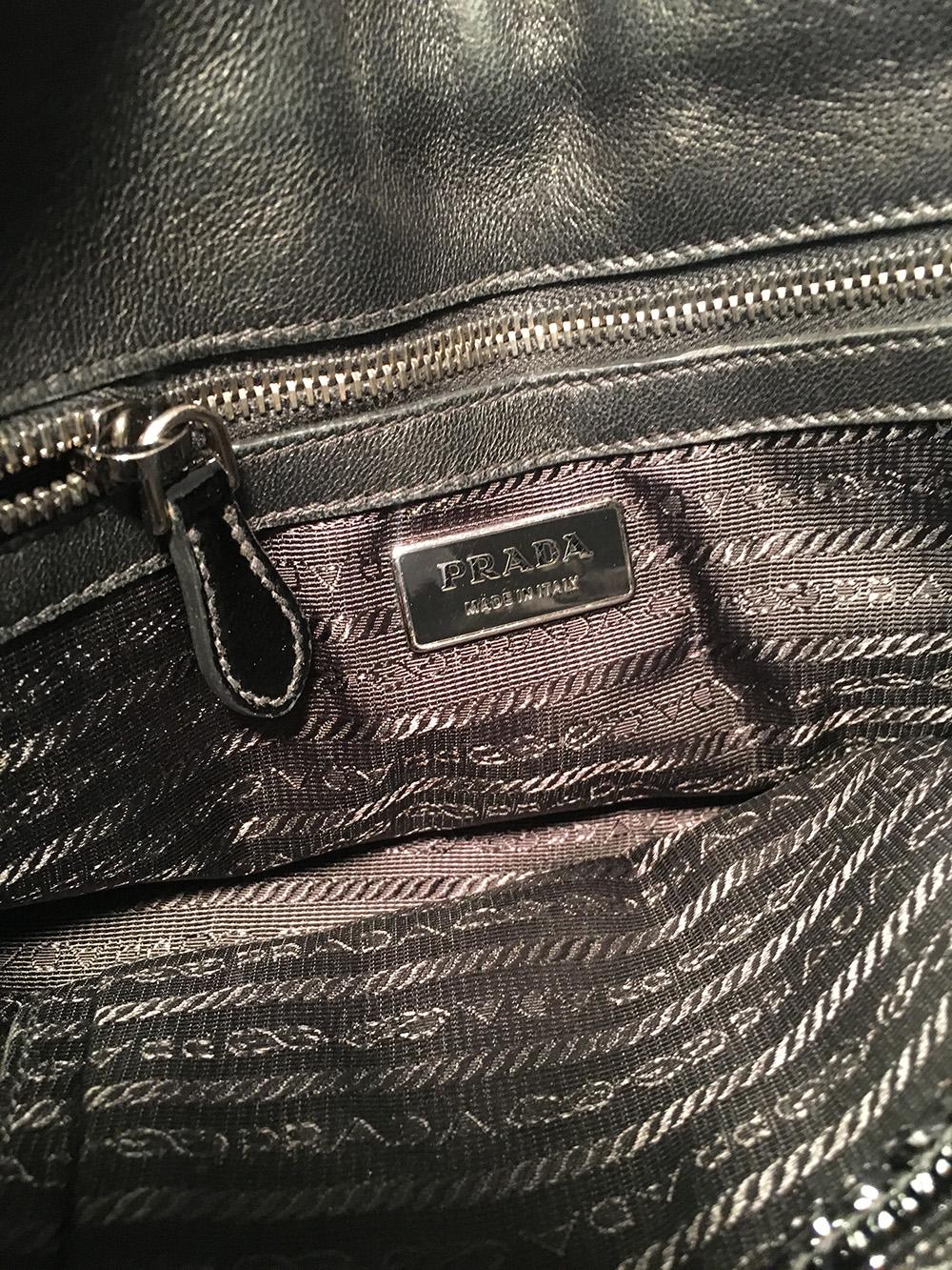 Prada Black Patent Leather Gaufre Ruched Shoulder Bag Tote For Sale 1