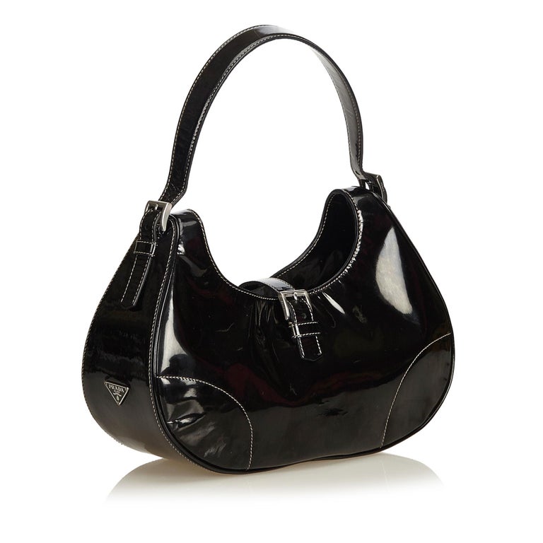 Prada Black Patent Leather Hobo Bag at 1stDibs black leather hobo bag