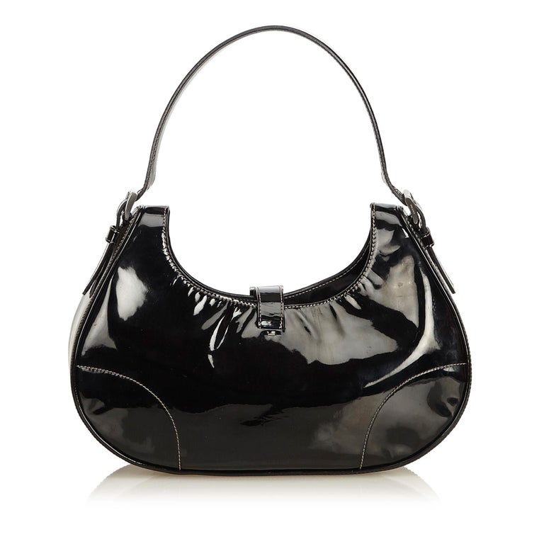 Prada Black Patent Leather Hobo Bag at 1stDibs black leather hobo bag