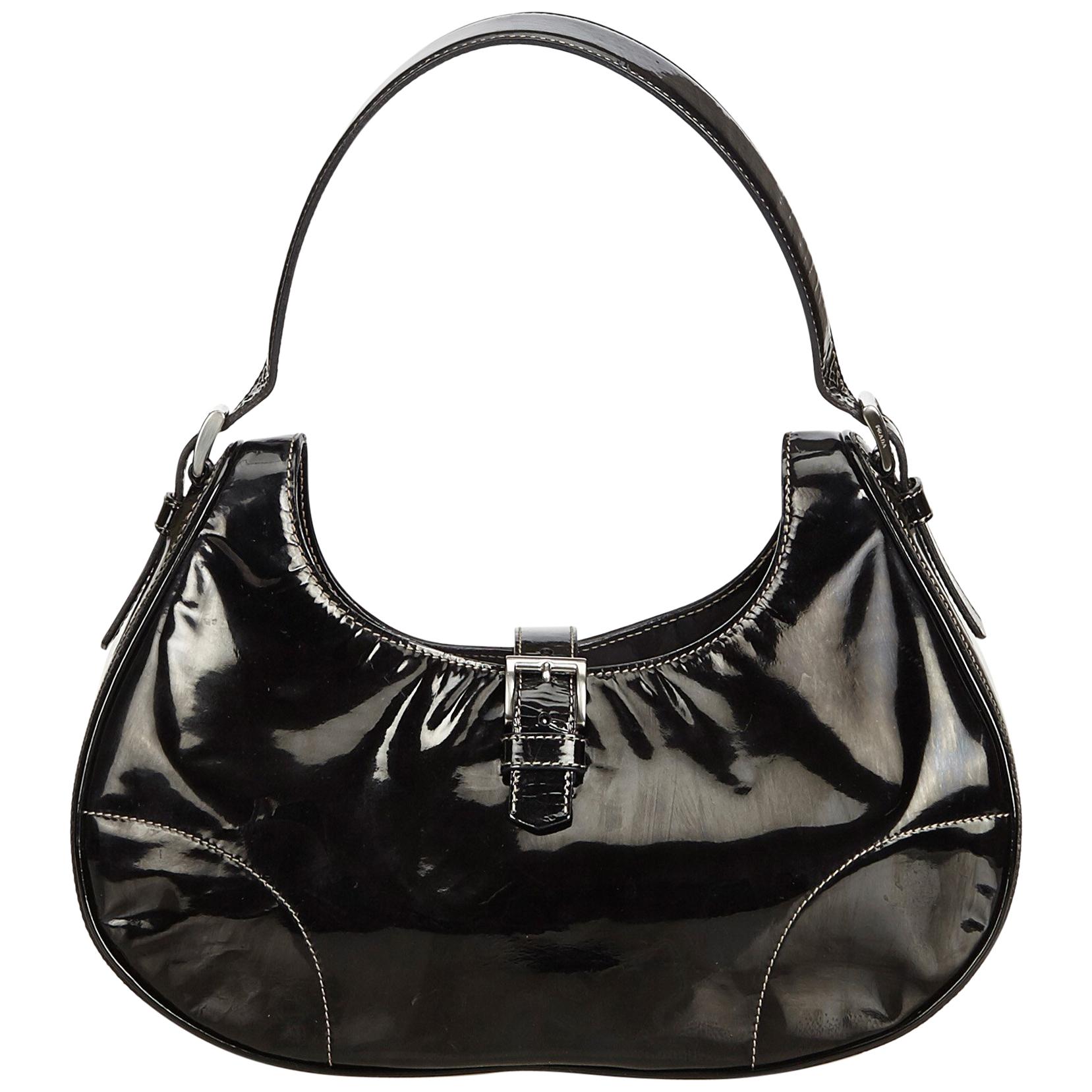Prada Black Patent Leather Hobo Bag